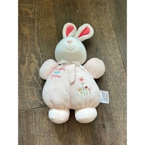 Carters Starters Prestige Pink Bunny Rabbit Plush Rattle Watch Me Grow Floral 9"